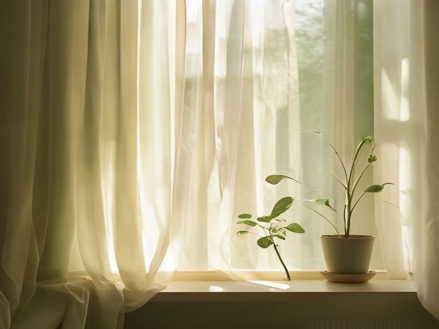 Naturlig lys gjennom vindu og grønne planter på bord