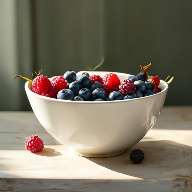 Naturlig mat og ingredienser Friske bær og frukt på et hvitt fat