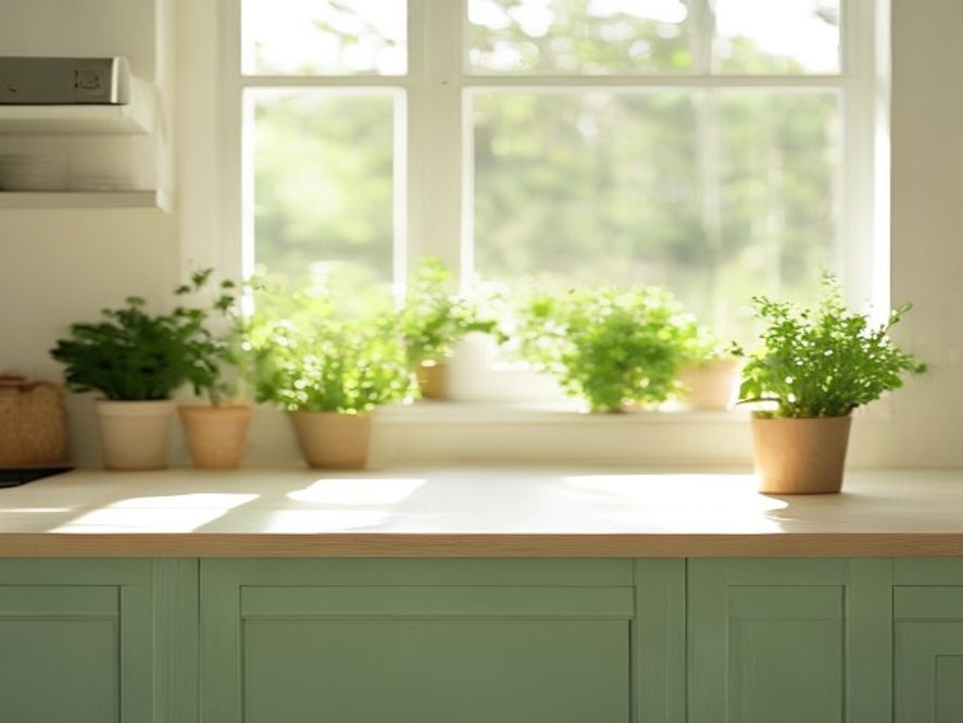 Kjøkkenet som inspirasjonssted Lyst kjøkken med grønne planter og naturlig lys